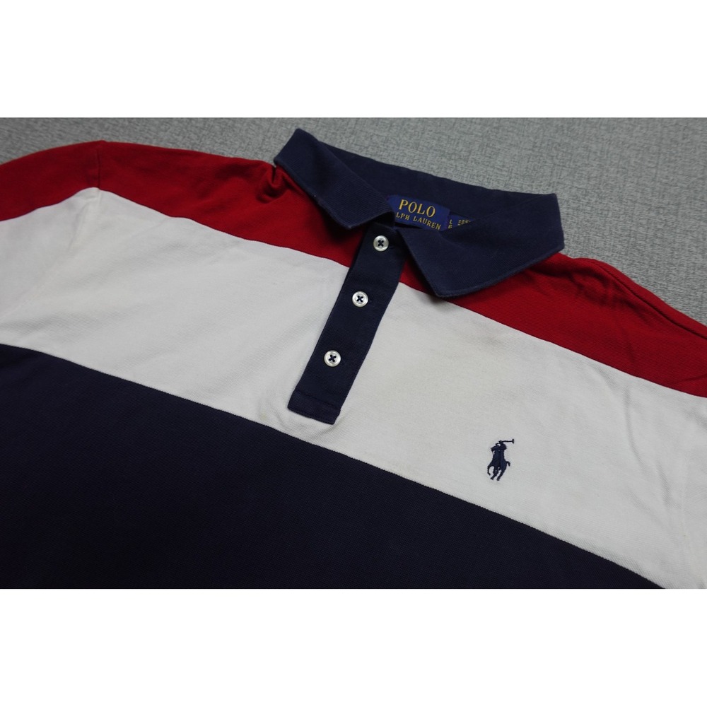 Polo Ralph Lauren Polo Mens Large Red White Navy Colorblock Classic Fit Pony